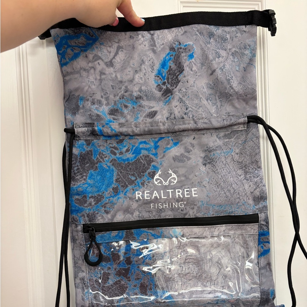 Realtree Gray and Blue Drawstring Fishing Bag